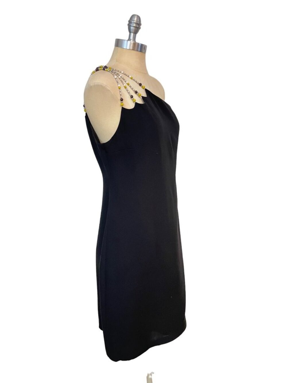 Diane Von Furstenberg DVF Beaded One Shoulder Black Dress 8 - Picture 2 of 6
